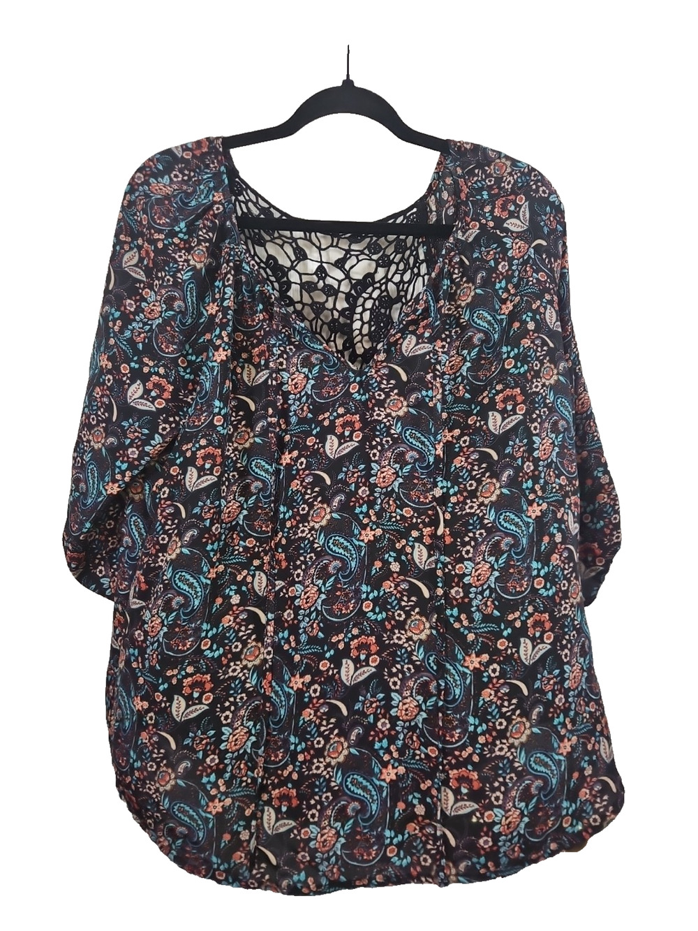 Whimsigoth Dark Floral Crocheted Boho Tunic XL, Cottagecore Prairie GrungeFairy
